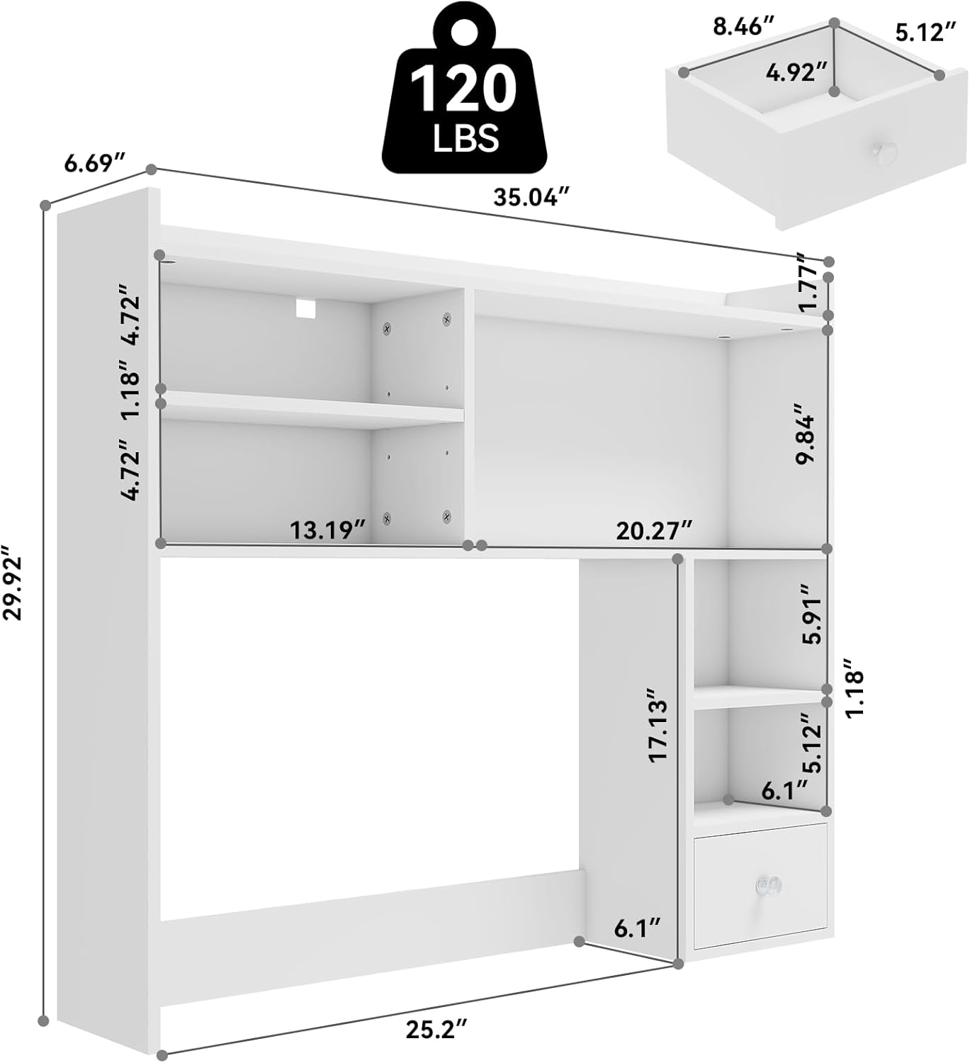 ELECWISH Desktop Bookshelf, Desk Shelf with Drawer for Computer Desk, 35.04" 6-Tier Adjustable Desktop Hutch Organizer for Home Office, White