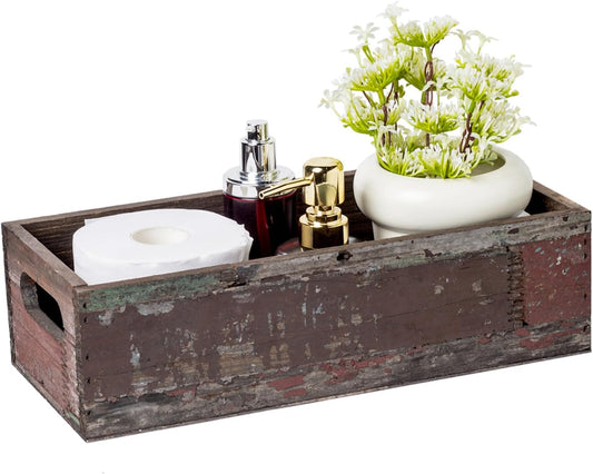 TIMRIS Farmhouse Distressed Wooden Storage Box, Rustic Bathroom Decor Box, Decorative Toilet Tank Basket Nice Butt, Solid Reclaimed Wood Organizer Box with Handles (Random)