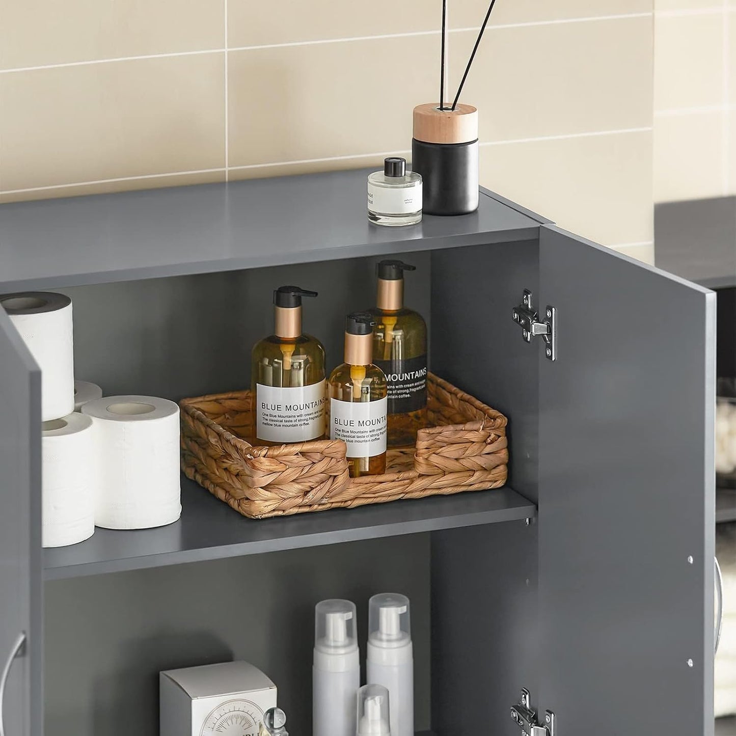 SoBuy Wall Cabinet Laundry Room, Medicine Cabinet for Bathroom Kitchen Garage,Floating Cabinet Hanging Storage with Adjustable Shelf, Grey FRG231-DG