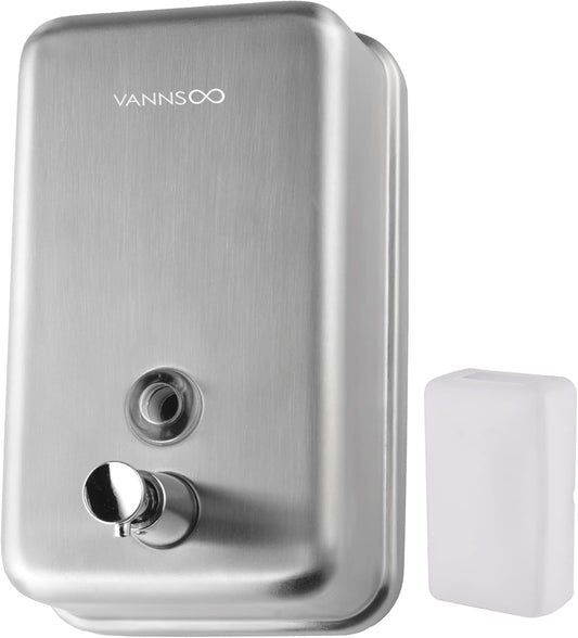 Commercial Wall Mount Stainless Steel Soap Dispenser, Corrosion Proof Lining Liquid Hand Sanitizer Dispenser Bathroom 1100ml / 37oz. (Vertical)