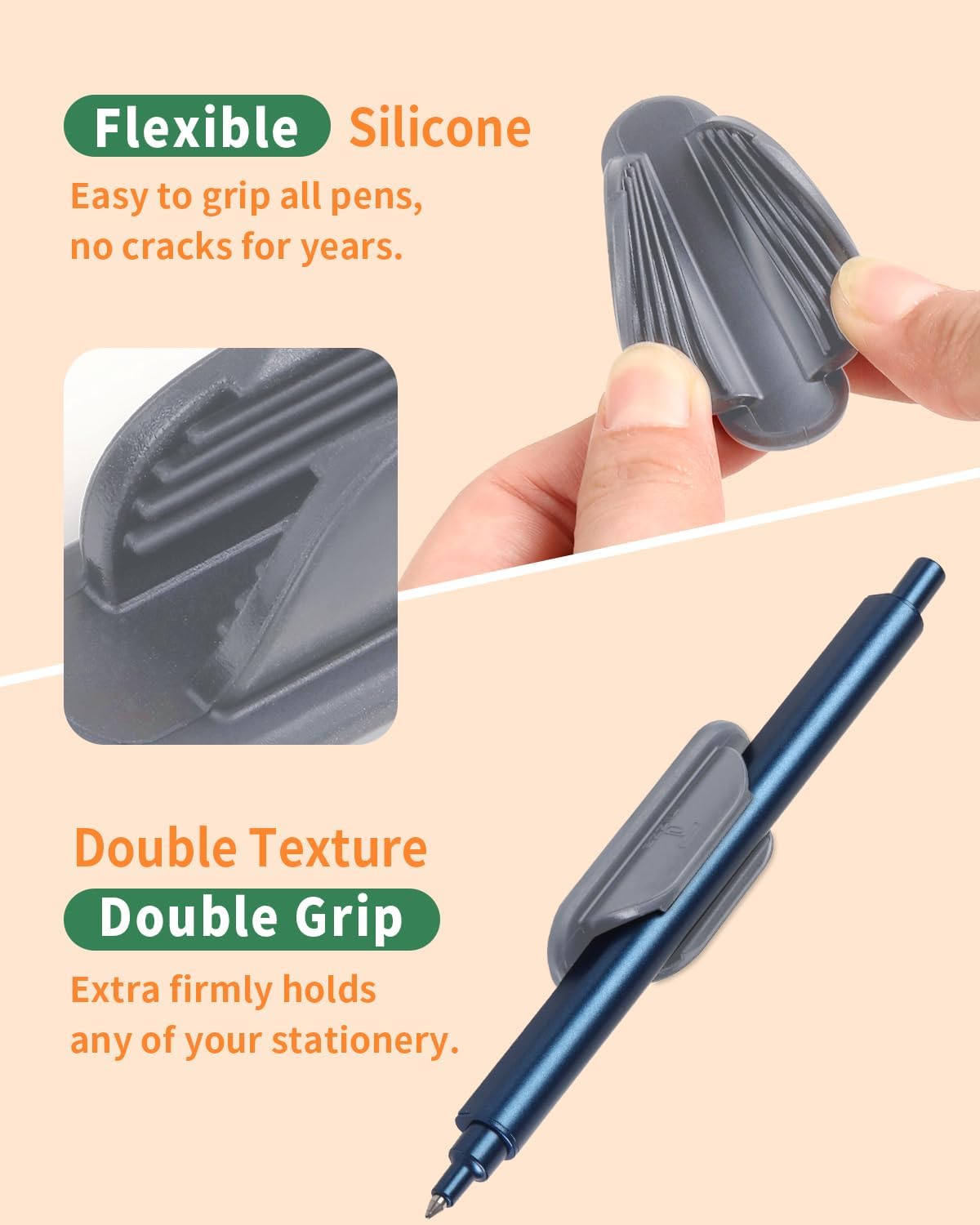 Adhesive Pencil Holders for Desk Set of 10 - Silicone Pen Holder with 15 PCS Adhesive Pads - Flexible Pencil Holder for Office Essentials Accessories and Teacher Supplies - Grey