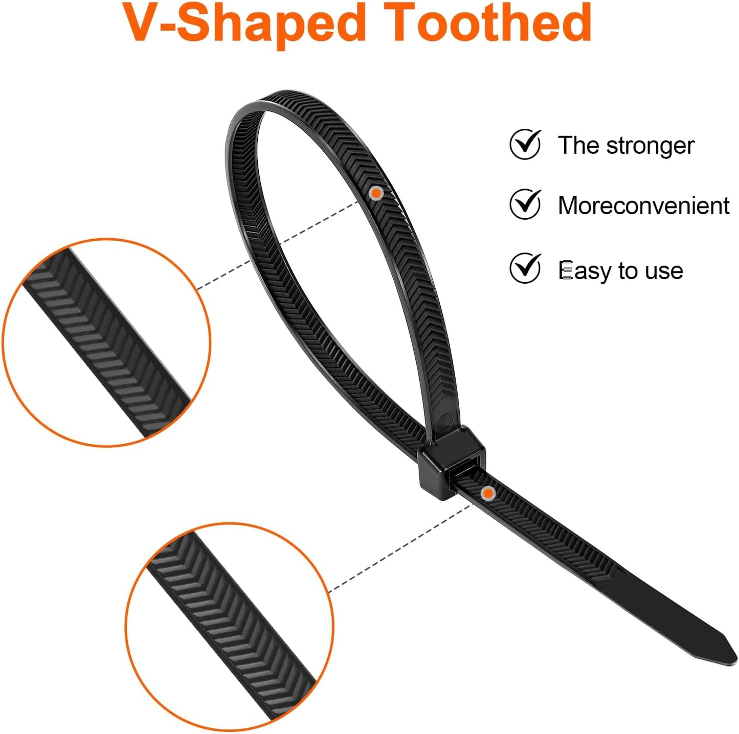 Zip Ties Heavy Duty 12+12 inch,V-Shaped Toothed Double Sided With 200 LBS Tensile Strength Cable Ties ，Extra Large Wire Ties Adjustable Nylon Tie Wraps for Indoor Outdoor Black and White（100 Pack）