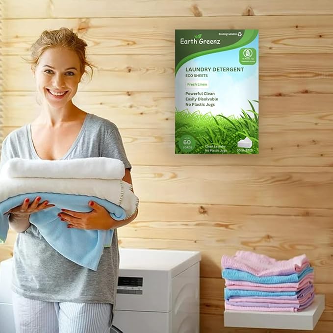 Laundry Detergent Sheets - Fresh Linen - No Plastic Jug (60 Loads) 30 Sheets