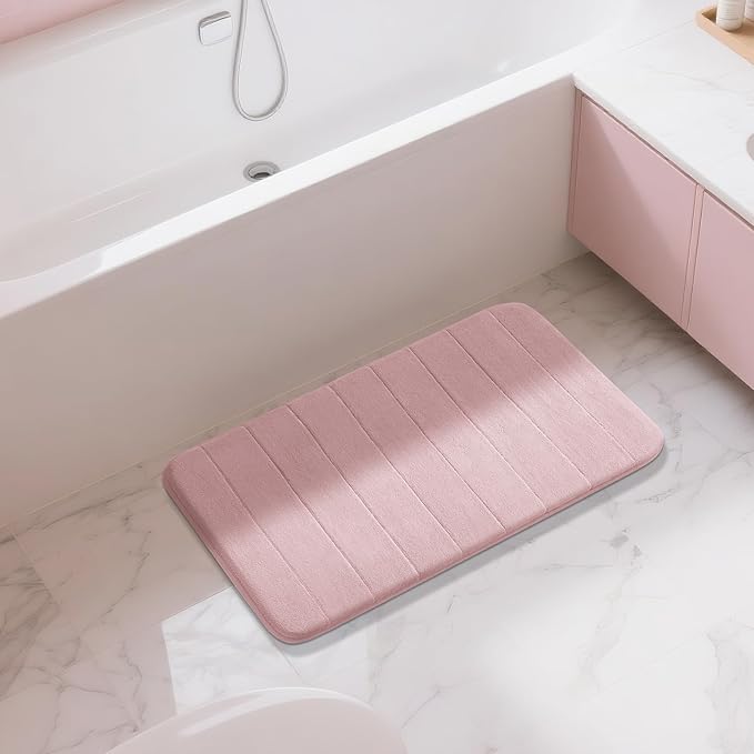 Yimobra Large Bath Mat 36"x24", Super Soft Quick Dry Memory Foam Bathroom Rug, Water Absorbent, Non Slip Backing Machine Washable for Tub Shower, Thick Comfort Support, Pink