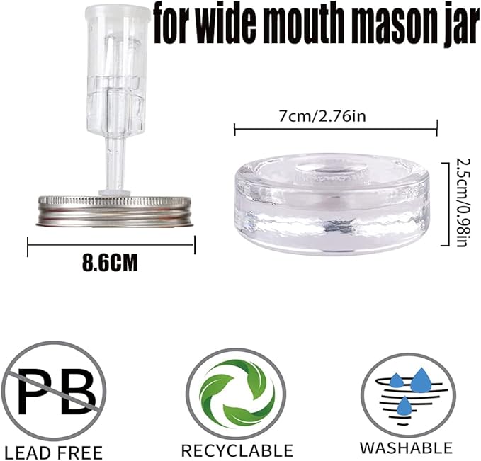Complete Mason Jar Fermentation Kit - Sauerkraut Pounder + 4pc Glass Weights + 4pc water airlocks Easy Wide Mouth Jars Vegetable Fermenting Set -Suitable for 86MM mason jar (Jars Not Included)