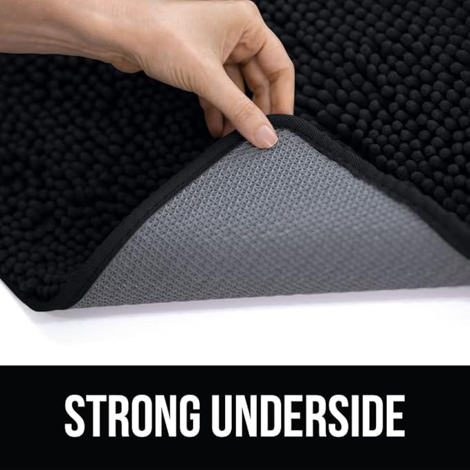 KANGAROO Bathroom Rugs, Chenille Soft Absorbent Bath Rug, Shaggy Shower Mat, Quick Dry Machine Wash Bathmat, Plush Carpet Mats for Tub, Bathtub and Room Home Decor Accessories, 36x24, Black