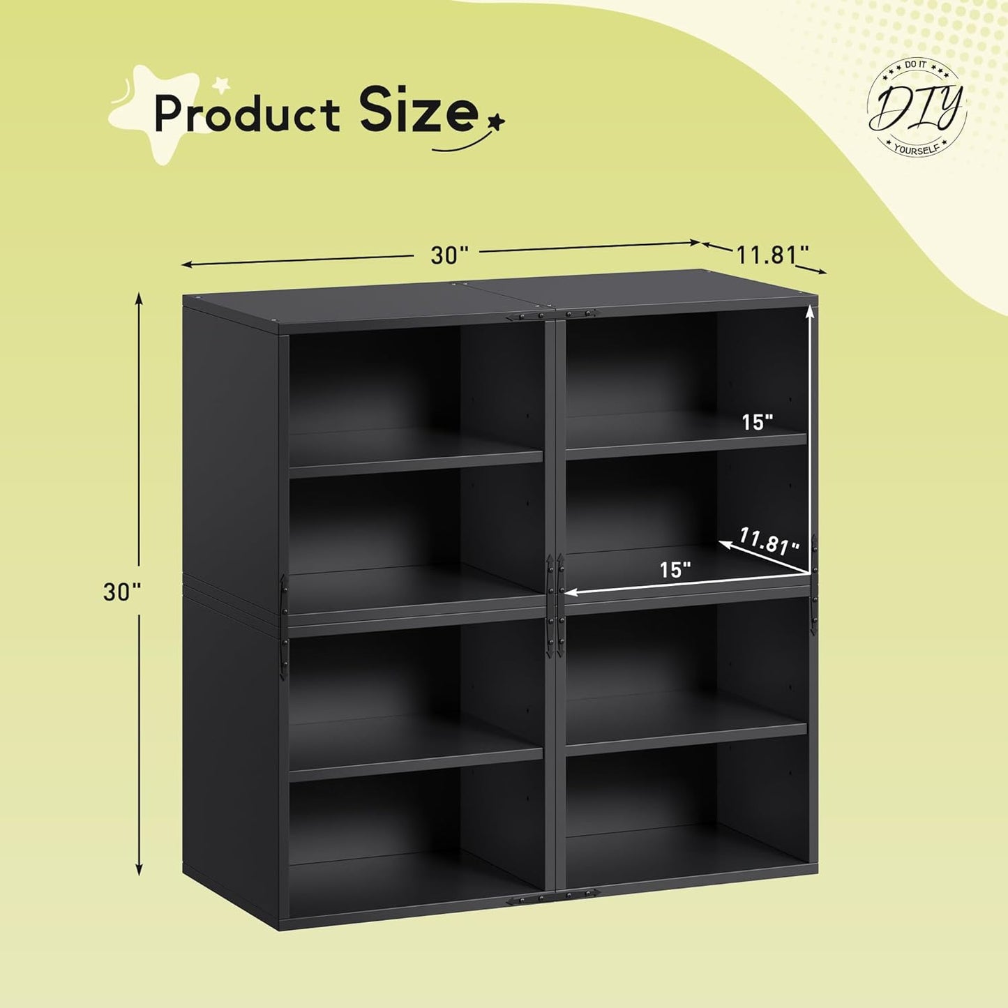 4-Tier Stackable Cube Storage Organizer, DIY Bookcase with 4 Removable Open Shelves & Anti-Tip Design, Cube Book Shelf for Bedroom, Office, Dorm,30" W x 11.81" D x 30" H, Black