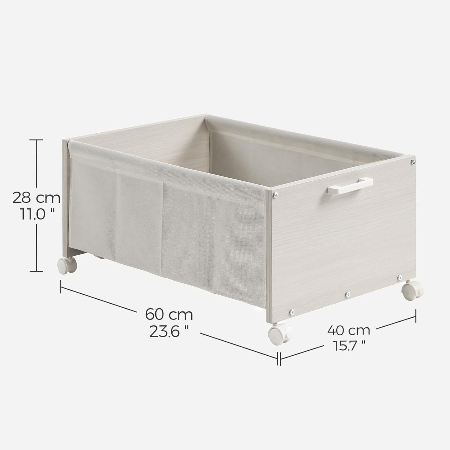 Under Bed Storage with Wheels, Wooden Under Bed Drawers On Wheels, Rolling Under Bed Shoe Storage, Space Saving,White,70L