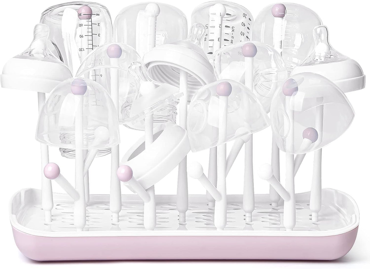Termichy Baby Bottle Drying Rack, Large Capacity Baby Bottle Rack for Bottles, Dry Rack with Removable Water Tray(Pink)