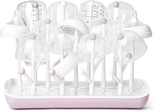 Termichy Baby Bottle Drying Rack, Large Capacity Baby Bottle Rack for Bottles, Dry Rack with Removable Water Tray(Pink)
