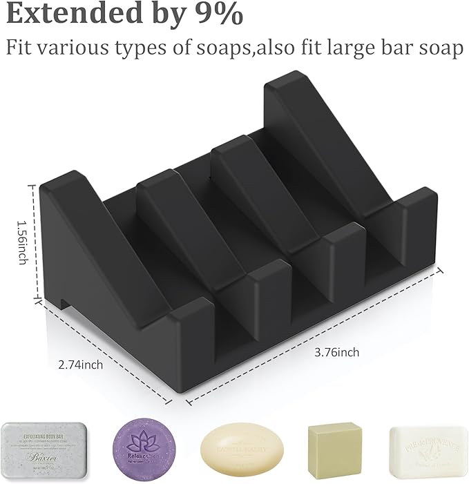 Silicone Self Draining Soap Holder Set, 3 Soap Dishes for Bar Soap, Drying Keep Soap Clean