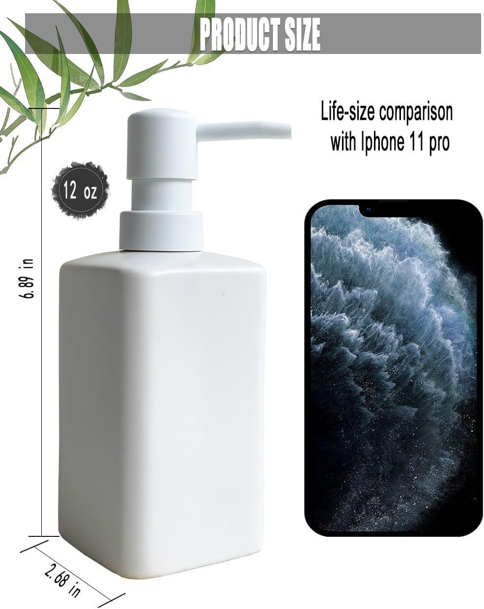 Soap Dispenser for Bathroom & Kitchen, Ceramic with Plastic Pump, Simple Style (White Rectangular)