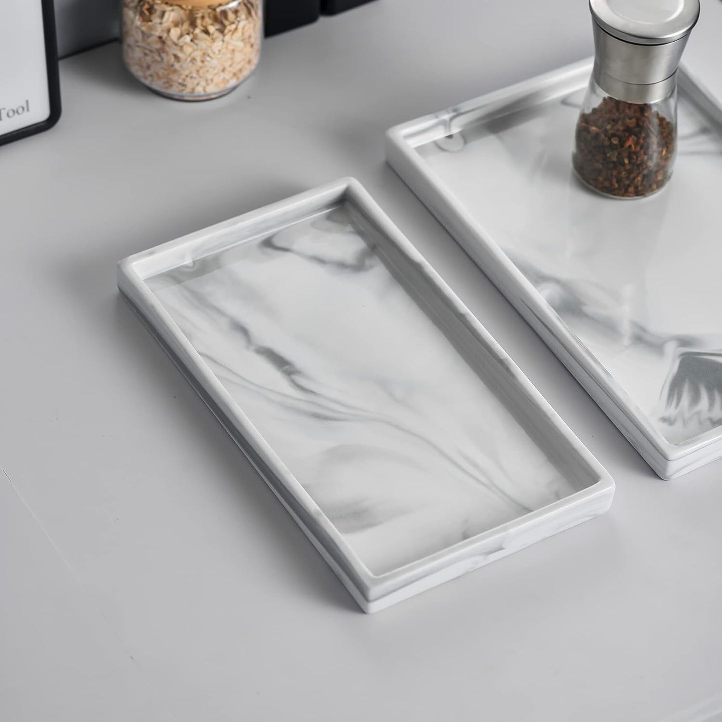 Ceramic Vanity Bathroom Tray Marble Decor Holder and Organizer for Jewelry Perfume Candle Soap Plant Towel Cosmetic Act Large Tray