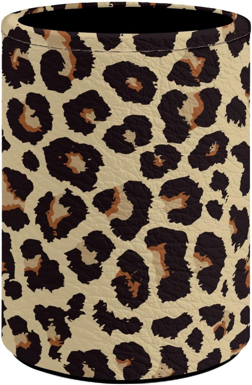 Leopard Print Pen Holder Pencil Organizer Cute Pencil Cup Desk Decor Makeup Brush Holder PU Multifunctional Office Suppliesfor Home Classroom School