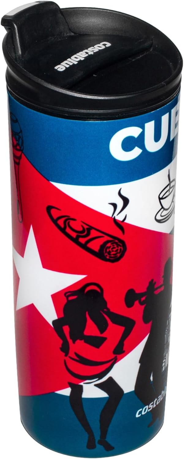 Cuba Vacuum Insulated Stainless Steel Thermal Travel Mug, 16 oz, Easy Clean, Flip leak Proof Lid Cuba Flag with Icons from Cuba…