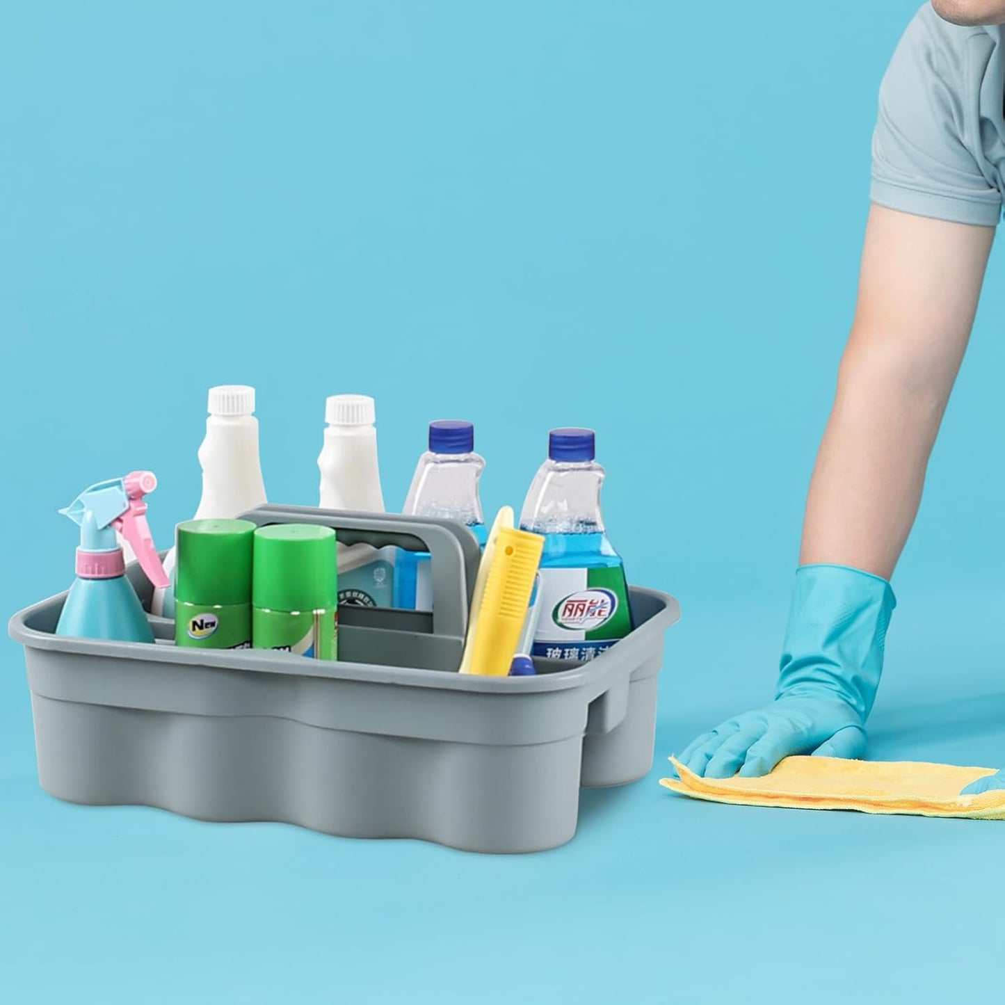 4-Pack Plastic Carry Caddy with Handle, Cleaning Utility Caddy Tote, Gray Housekeeping Tote