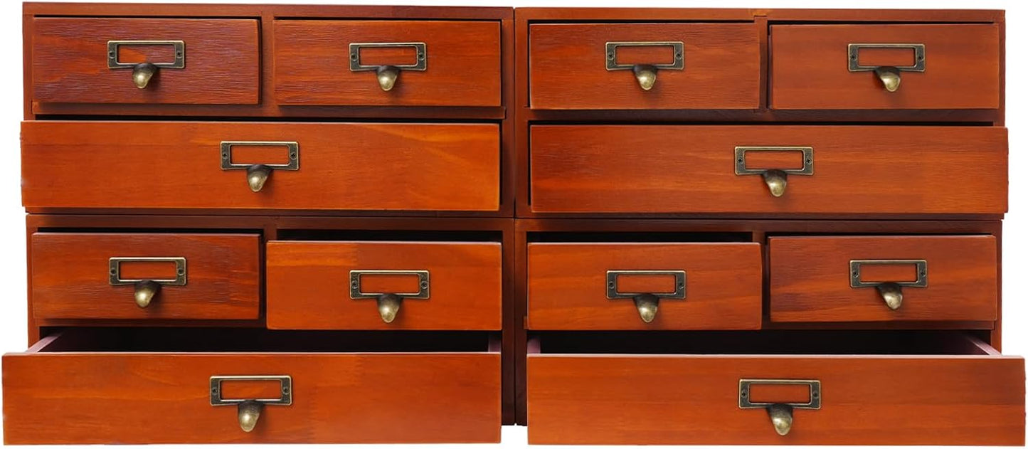 4-Piece Desktop Organizer Set with 3 Drawers, Wood & Metal Drawer Storage, Wooden Desktop Organizer for Store Cosmetics, Jewelry, Letters, Papers, Tea Bags, Sugar Packets (Brown)