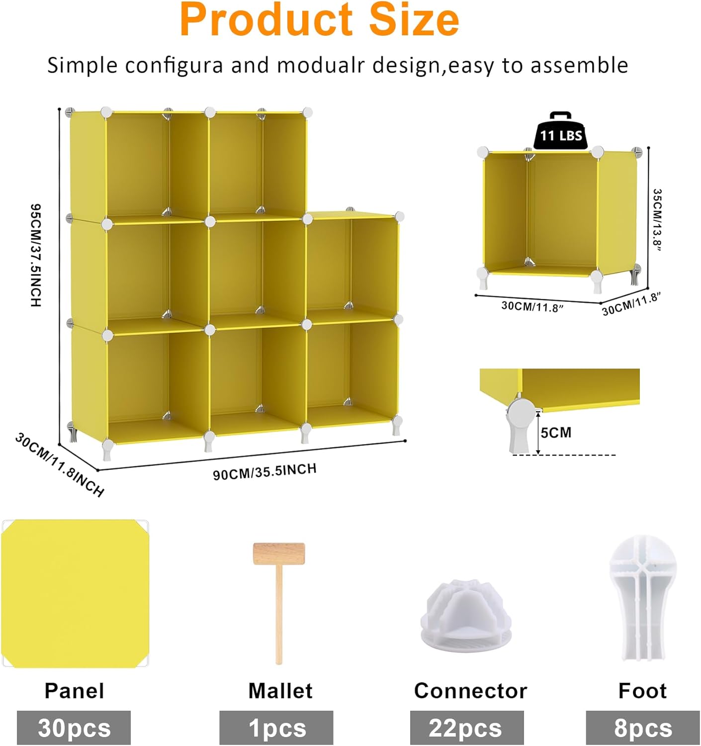 AWTATOS Cube Storage Organizer, 8 Cube Closet Organizers and Storage, DIY Stackable Bookshelf Plastic Clothes Organizer Shelving for Bedroom, Home, Yellow