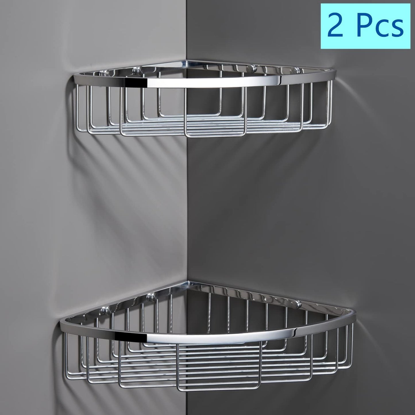 Corner Shower Caddy Organizer, SUS304 Stainless Steel Heavy Duty Rust-Proof Shelf Shampoo Holder, Wall Mounted Storage Rack for Bathroom Kitchen, 2 Packs Polished Chrome