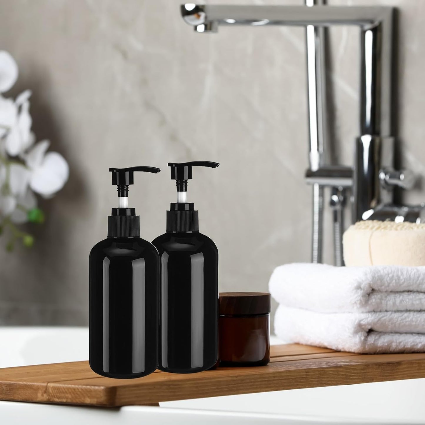 8 Pcs Plastic Pump Bottles Empty Lotion Bottle with Pump Refillable Dish Soap Dispenser Portable Hand Soap Dispenser Shampoo Lotion Container for Oil Liquid Soap(Black,8.5 oz)