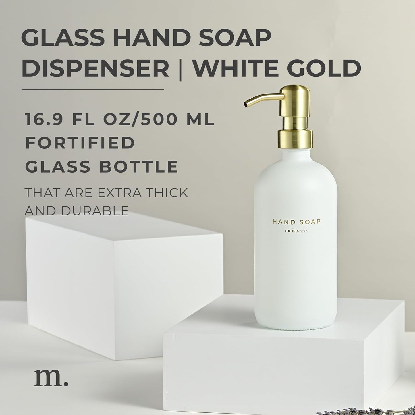 MaisoNovo Soap Dispenser 1-Piece Set | 16.9oz White Bottles with Gold Stainless Steel Pump