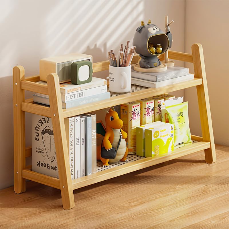 Wicker-Look Tea and Coffee Bar Station Organizer, Bamboo Mug Holder Countertop, Matcha Stand, Cup Display Shelf, Condiment Storage Rack for Kitchen Counter, 2 Tier