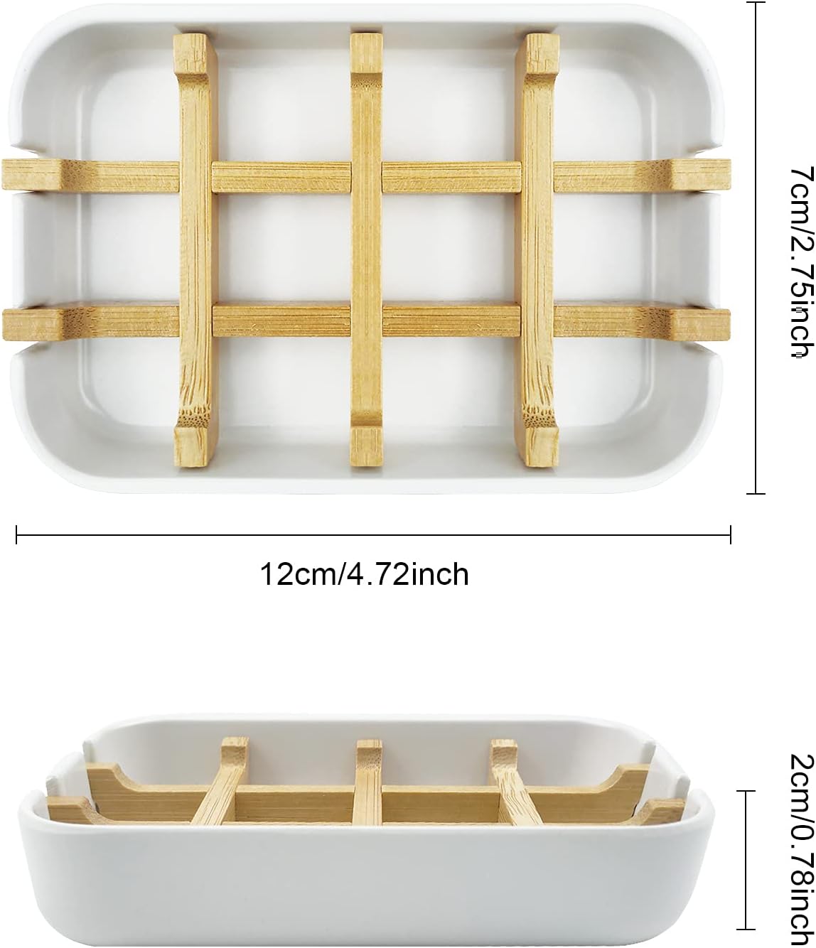 2 Pack Bamboo Soap Dish, Self-Draining Soap Box, Wooden Bamboo Bar Soap Holder for Shower, Bathroom, Kitchen, Bathtub, Bar Sink (White)