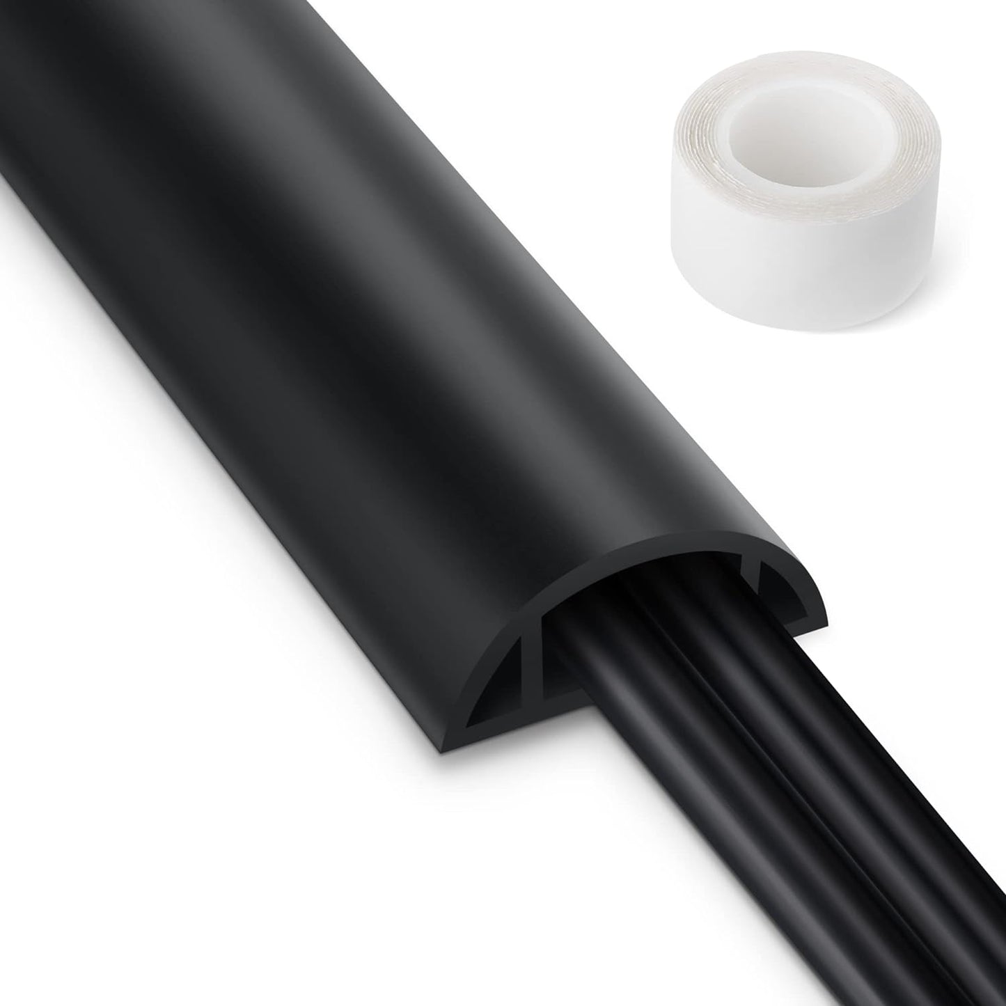 3FT PVC Cord Hider, Black Floor Cord Protector with 0.7 x 0.4 Inch Extension, Soft Wire Covers