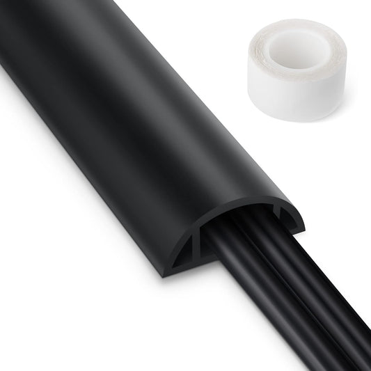 3FT PVC Cord Hider, Black Floor Cord Protector with 0.7 x 0.4 Inch Extension, Soft Wire Covers