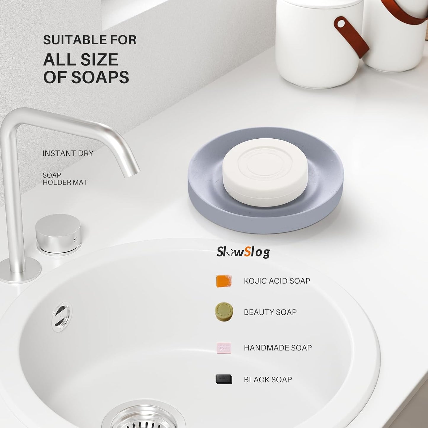 Diatomite Soap Dish Holder, Water Absorbent Stone Soap Dish, Quick Dry Stone Soap Holder, Diatomaceous Earth Bath Tray for Hand Soap, Sponge Holder, Gray