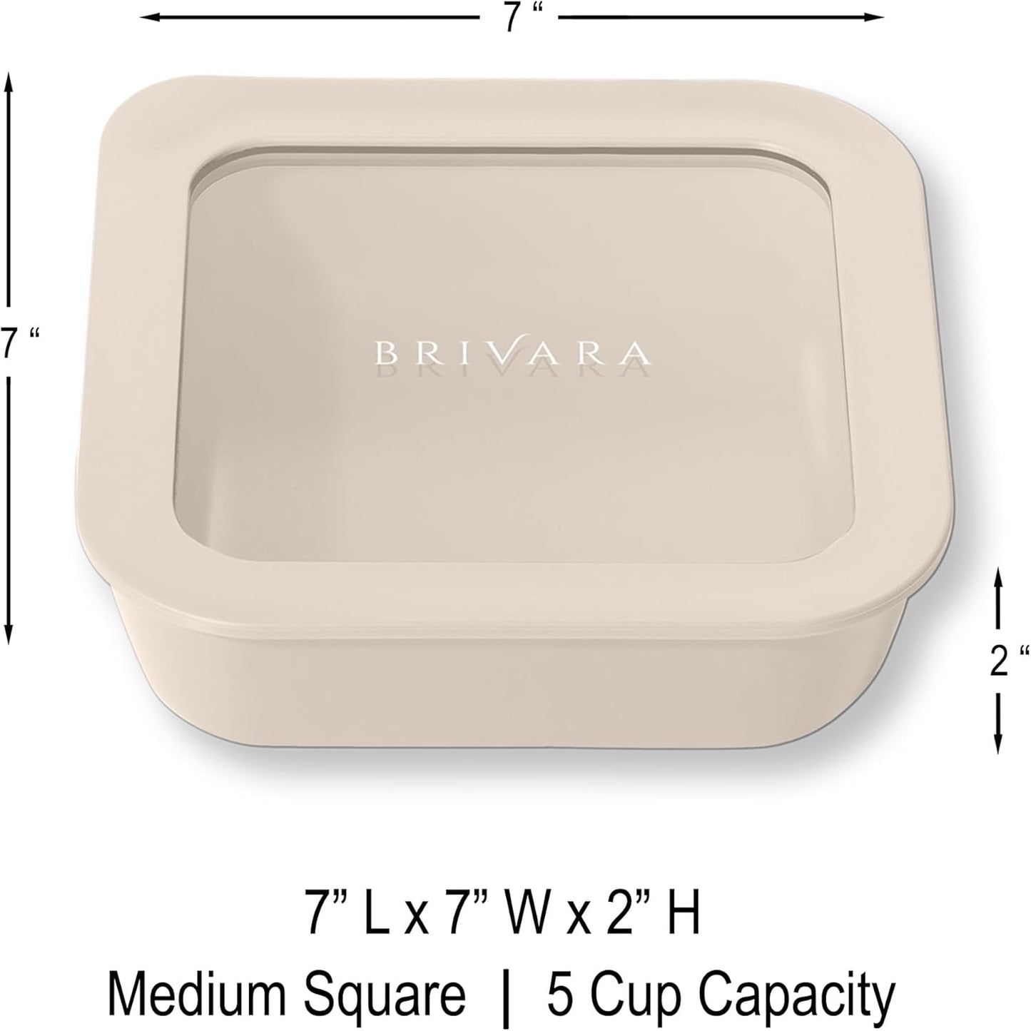 Ceramic Coated Glass Food Storage Container | No PTFE, PFOA, PFAS, and BPA | Reusable Non Toxic Meal Prep Container with Glass Lid | Easy To Store | 5 Cup Square [Crema]