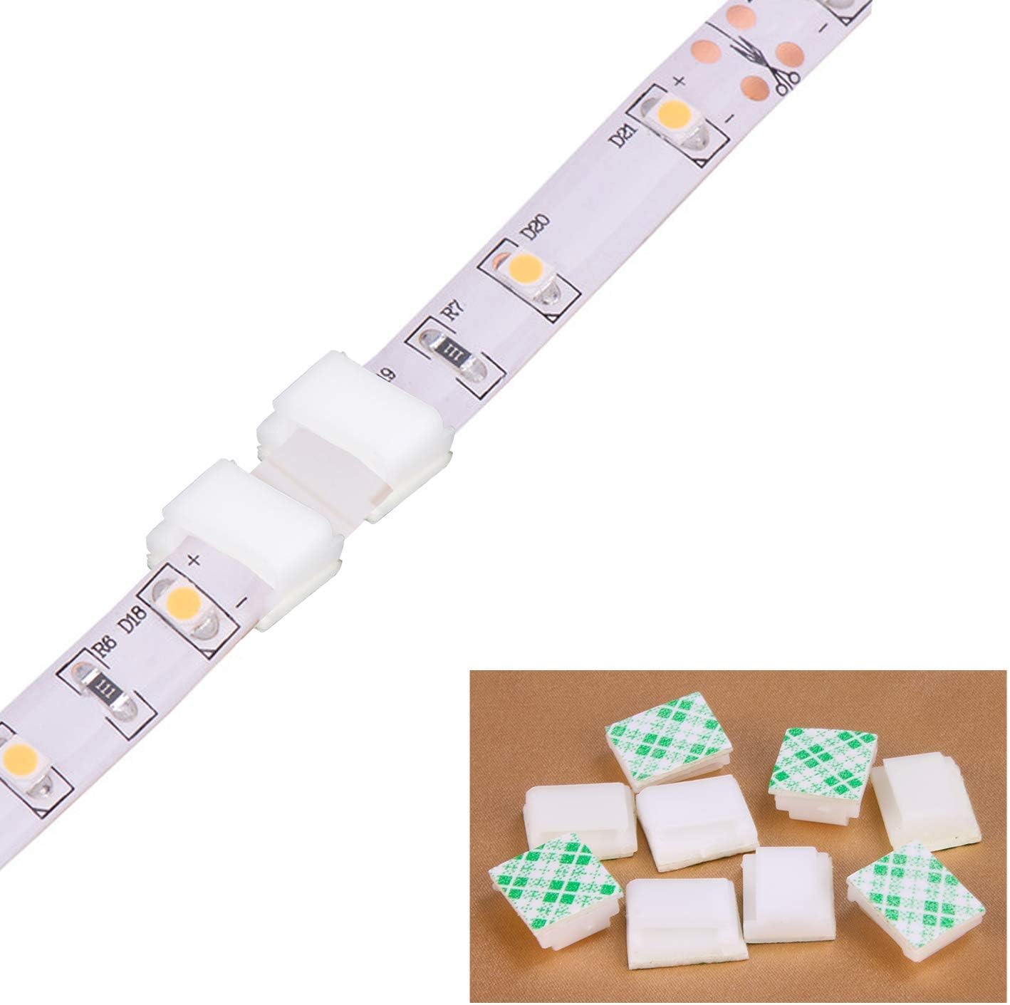 80 PCS Light Strip Mounting Clips White Self Adhesive Led Light Fasteners Mounting Holder Cable Clamp Organizer for 10mm Light Strip (10 mm)