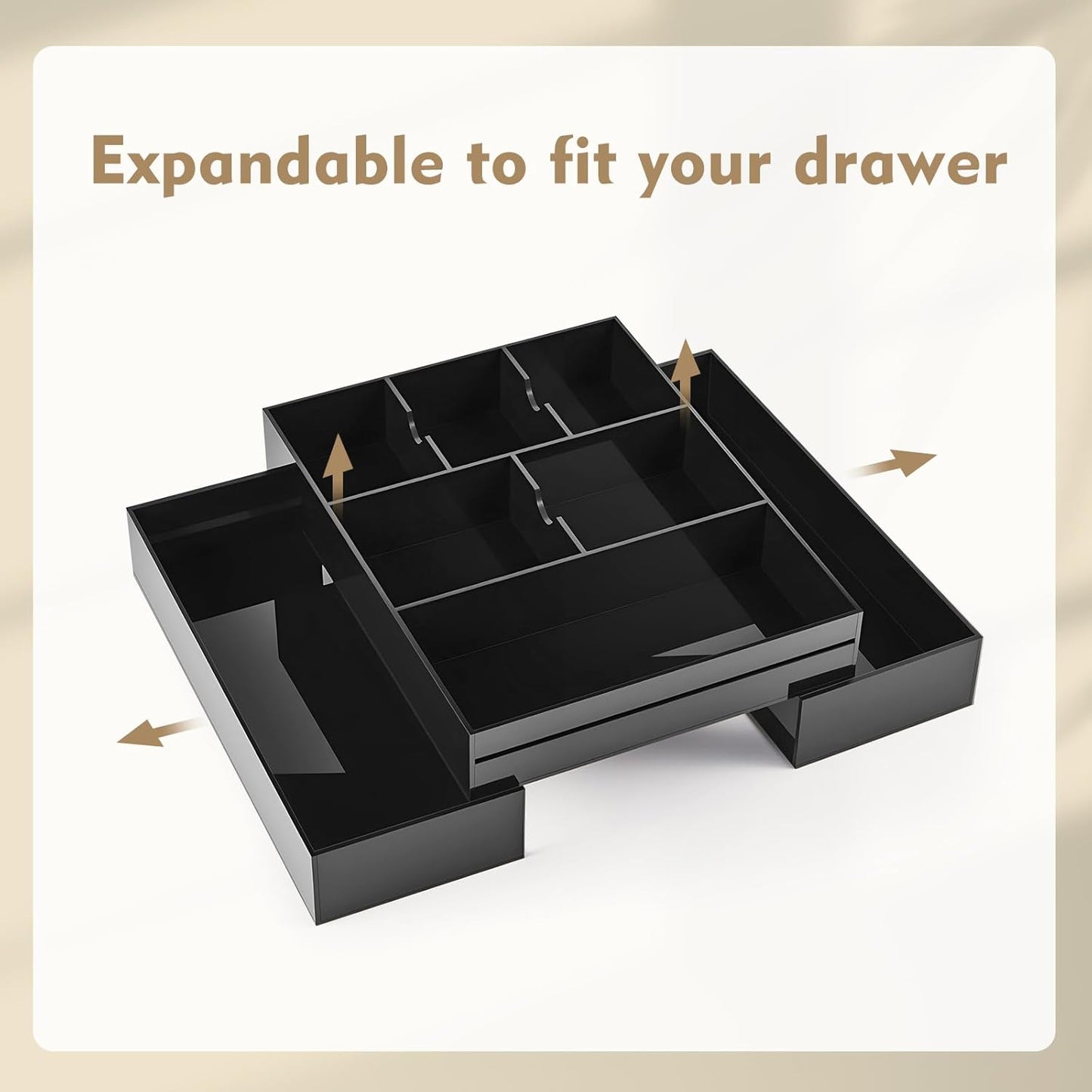 1 PC Acrylic Desk Drawer Organizer 2 Inch Height Expandable Drawer Organizer Trays with 8 Adjustable Compartments Desk Accessories for Makeup Silverware Office Bathroom(Black,Classic)