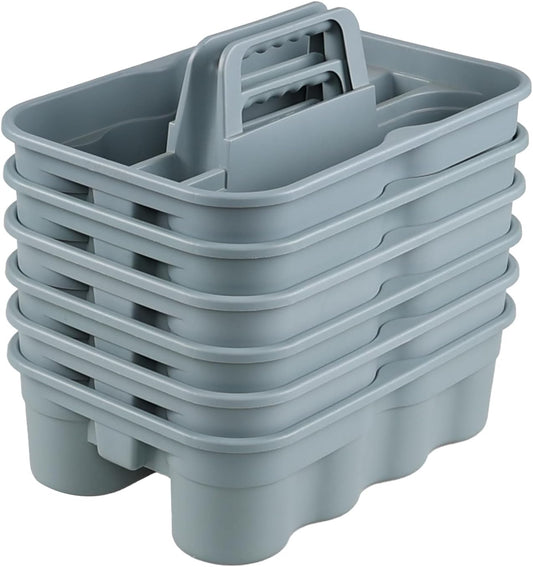 6-Pack Plastic Cleaning Tool Caddy, Cleaning Utility Caddy Tote, Gray