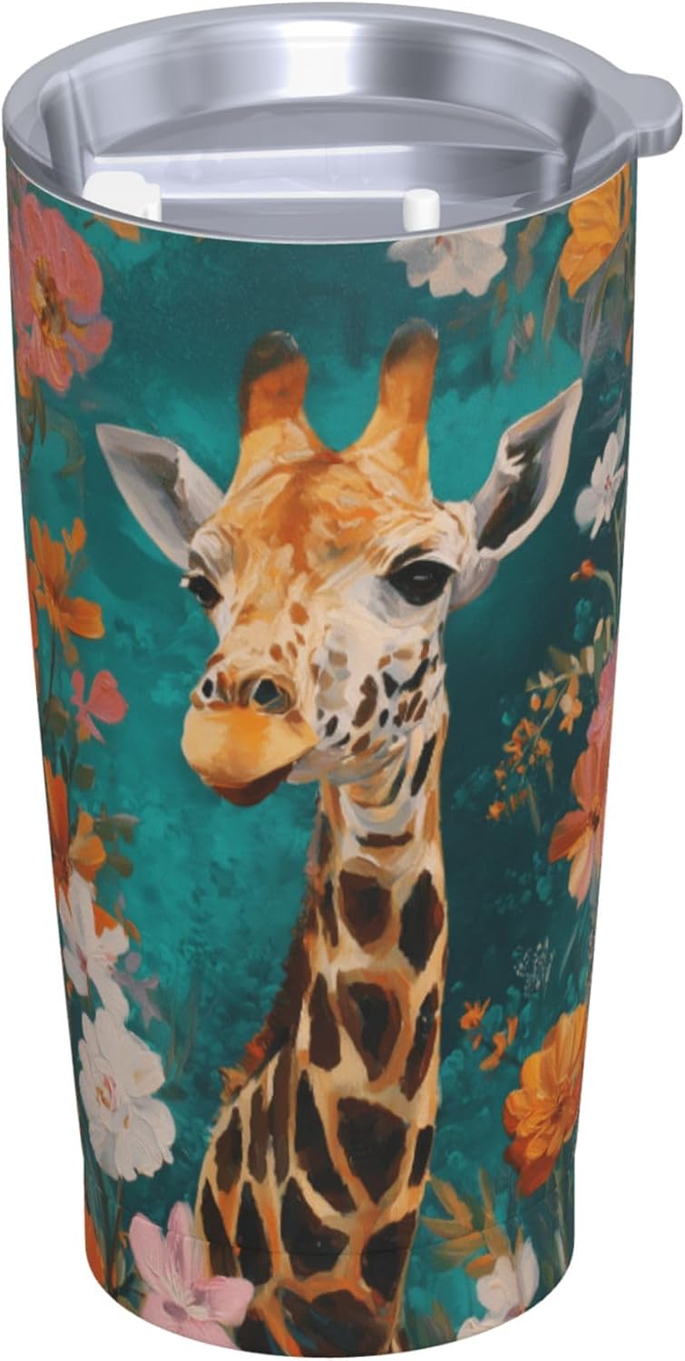 Giraffe Tumbler with Lid and Straw 20oz Insulated Reusable Stainless Steel Travel Mug Double Wall Vacuum Coffee Cup for Hot Cold Drinks Leak-Proof Portable Cups for Women Men Gifts