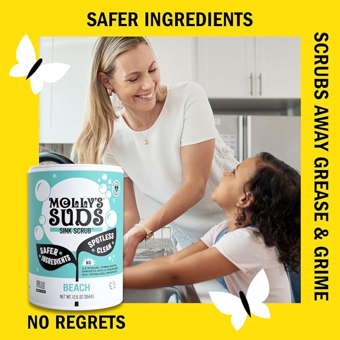 Molly's Suds Sink and All Purpose SCRUB | Gently Removes Stains, Scrubs Away Grease & Gime, Buffs out Scratches | Plant and Mineral Based | 2 Pack, Beach Scent
