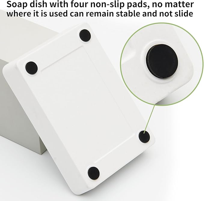 Bamboo Soap Dishes for Shower Wooden Soap Bar Holder for Bathroom Soap Tray Easy to Clean, Durable and with Non-Slip Pads(Single White Square)