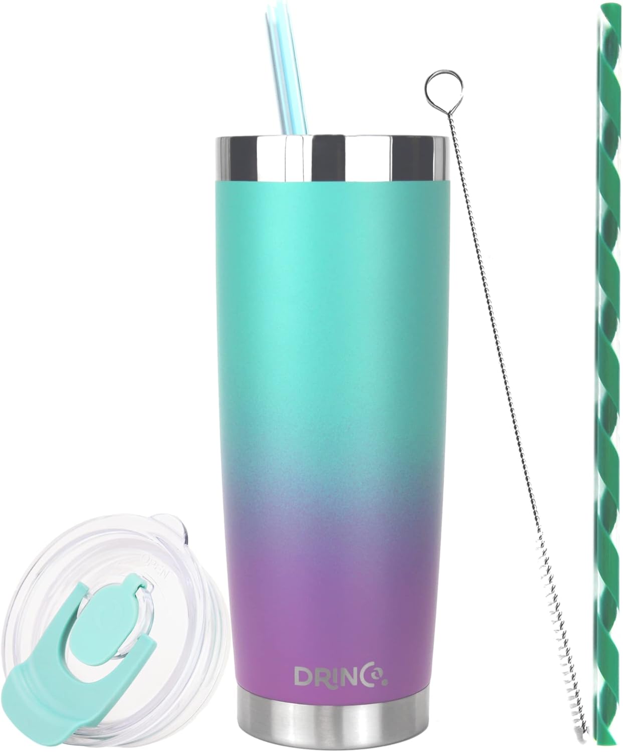 Drinco - 20 oz Stainless Steel Tumbler | Double Walled Vacuum Insulated Mug With Lid, 2 Straws, For Hot & Cold Drinks (20oz Ombre Fuschia Teal, 20oz)