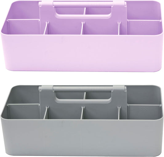 Portable Caddy - Stackable Plastic Caddy with Handle | Desk, Makeup, Dorm, Classroom Art Organizer (Made In Usa) (Lavender/Orion Gray)