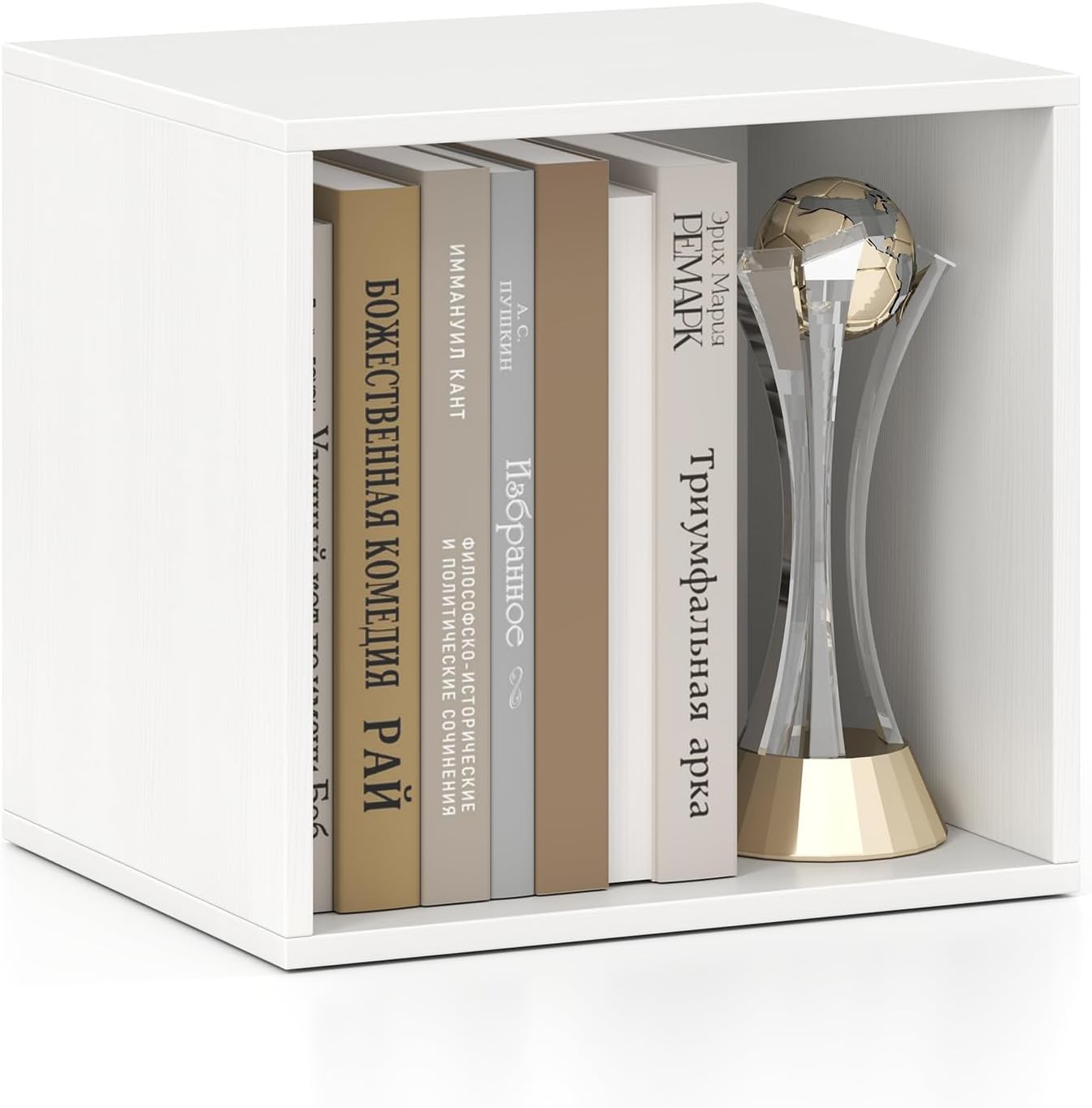 Giantex White Cubby Bookcase, Stackable Cube Storage Organizer w/Open Bookshelf, Wooden Display Shelving Unit for Small Space, DIY Modular Cubby Storage System for Study, Living Room