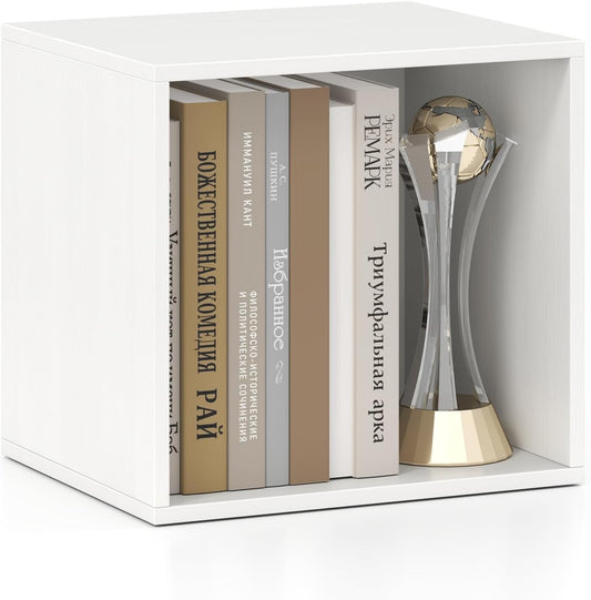 Giantex White Cubby Bookcase, Stackable Cube Storage Organizer w/Open Bookshelf, Wooden Display Shelving Unit for Small Space, DIY Modular Cubby Storage System for Study, Living Room