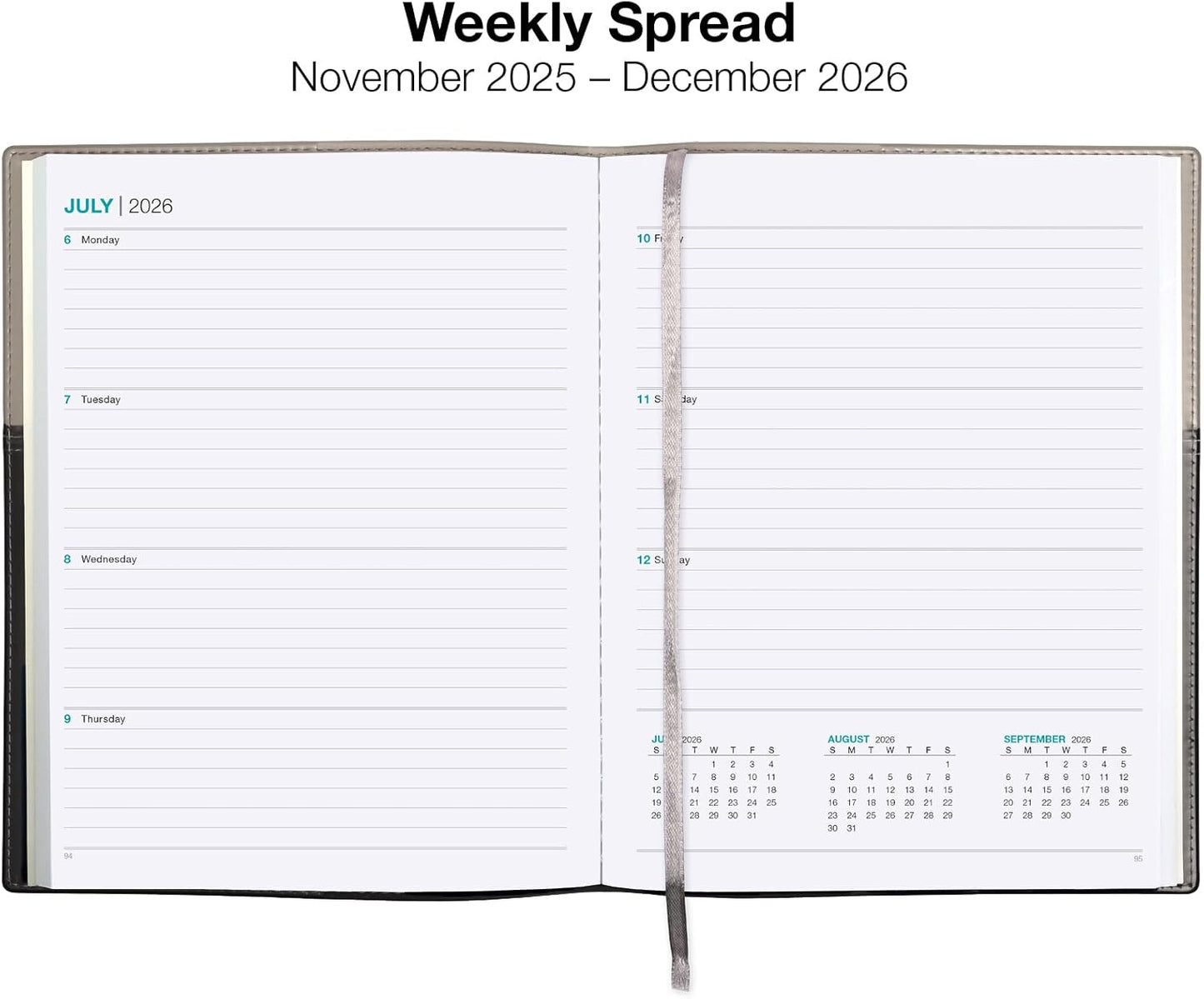 2026 Planner Calendar, 8"x10" : Includes 14 Months (November 2025 - December 2026) / 2026 Weekly Planner/Weekly Agenda/Monthly Calendar Organizer (Gray/Black)