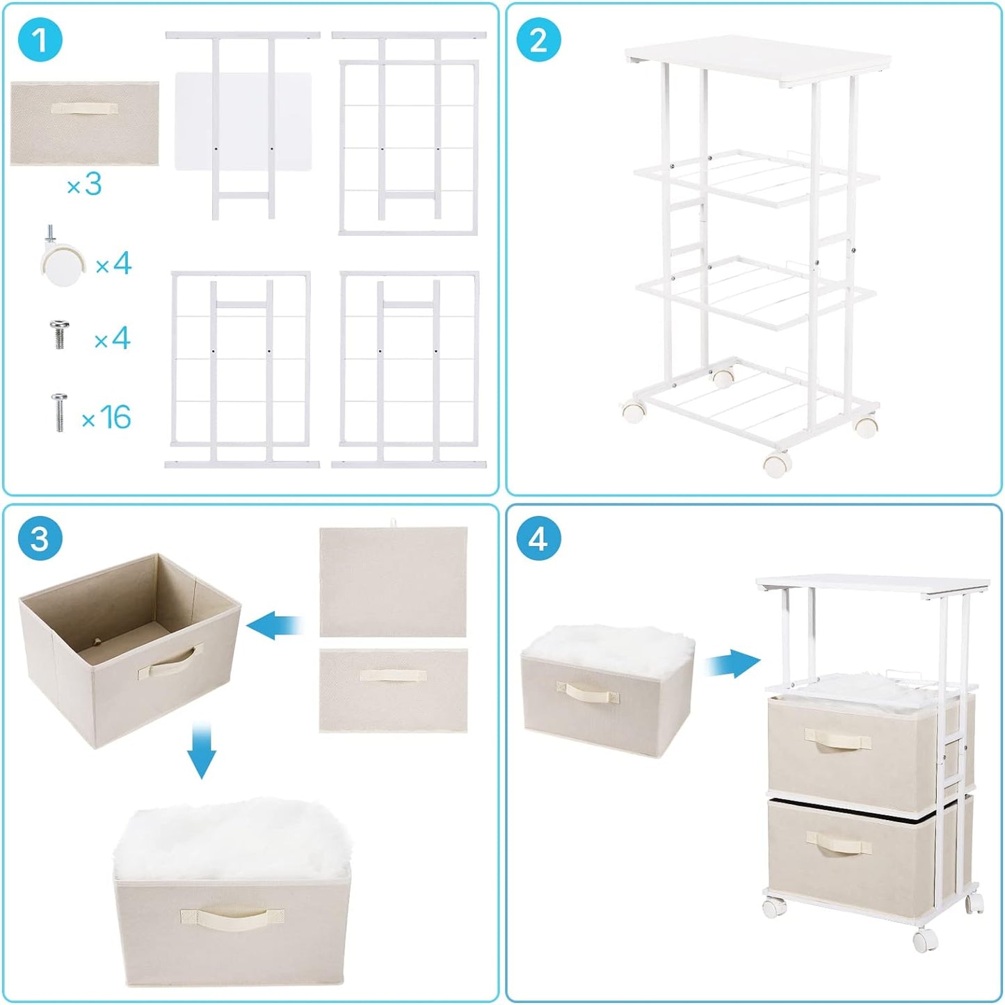 MAX Houser Dresser Tower with 3 Drawers for Bedroom, Fabric Storage Organizer Unit, Chest of Drawers with with WoodTop, Small Vertical Storage for Guest Room, Closet, Entryway, Nursery(Beige)