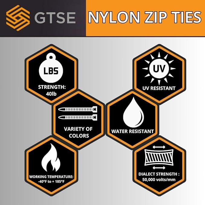 GTSE 6 Inch Yellow Zip Ties, 100 Pack, 40lb Strength, UV Resistant Strong Nylon Cable Ties, Self-Locking 6" Tie Wraps