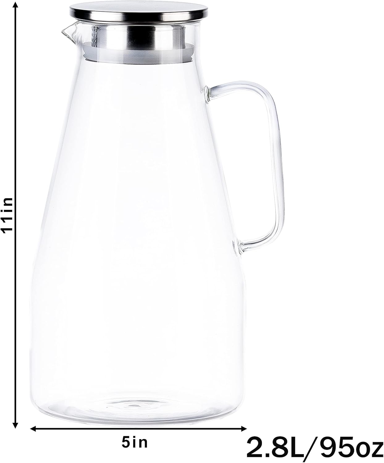 3 Quart Glass Pitcher with Lid,96 oz -Iced Tea Pitcher, Juice, Milk, Coffee, Lemonade - Borosilicate Boiling Glassware - Hot & Cold Beverages Christmas Gift,New Year Gift