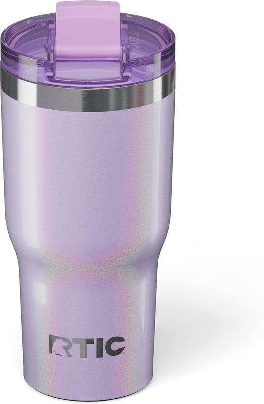 RTIC 20oz Essential Tumbler with Lid, Ceramic Lined, Insulated, Stainless Steel, Metal, Double Wall Vacuum-Insulation, Travel Cup for Iced Coffee, Tea, Hot and Cold Drink, Lavender Glitter