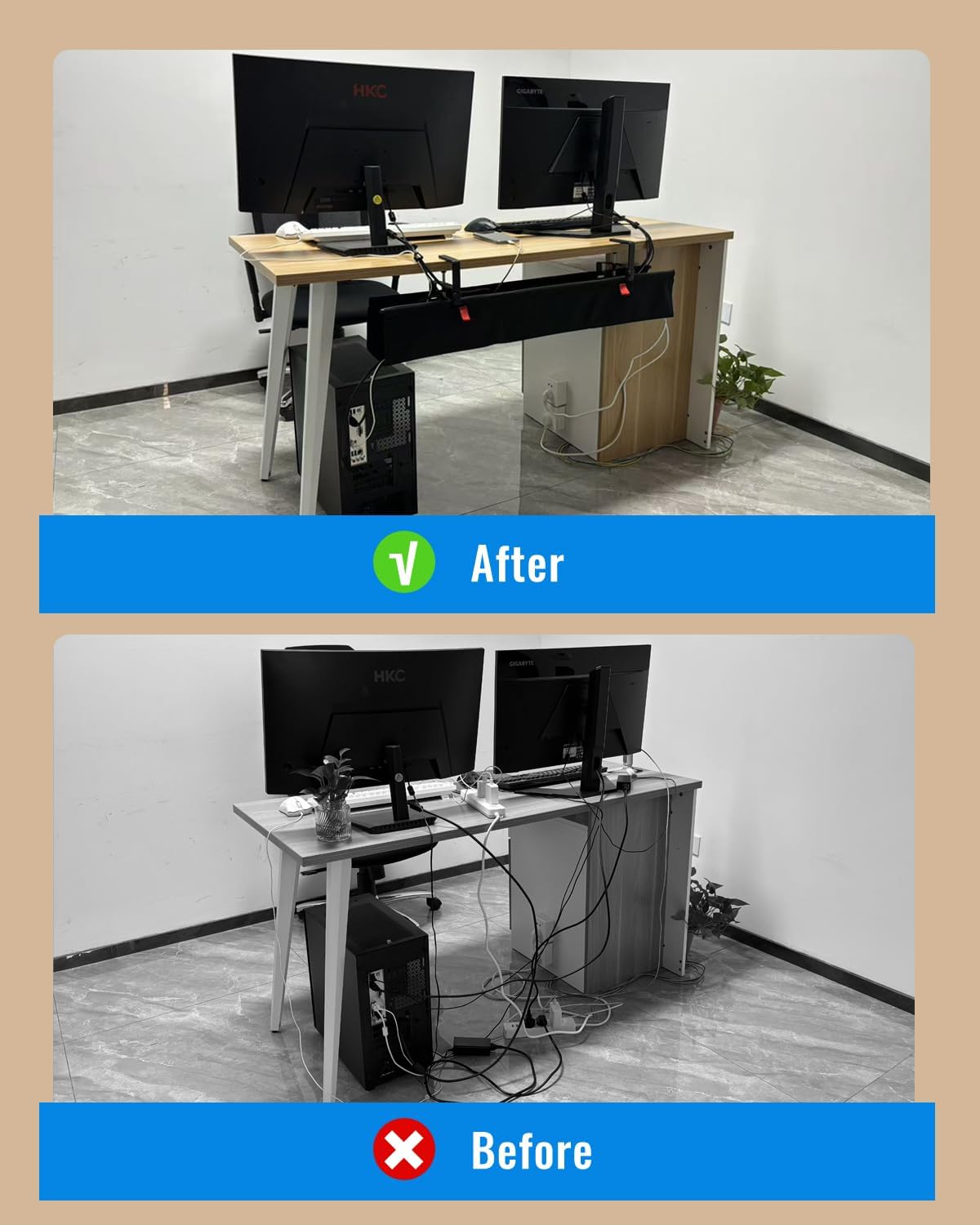 No Drill Cable Management Under Desk, 36" Cord Organizer for Table, Clamp/Screw Mount Cable Tray, Premium Black Fabric Desk Cord Management Tray for Office, Home (Large (36 Inch))