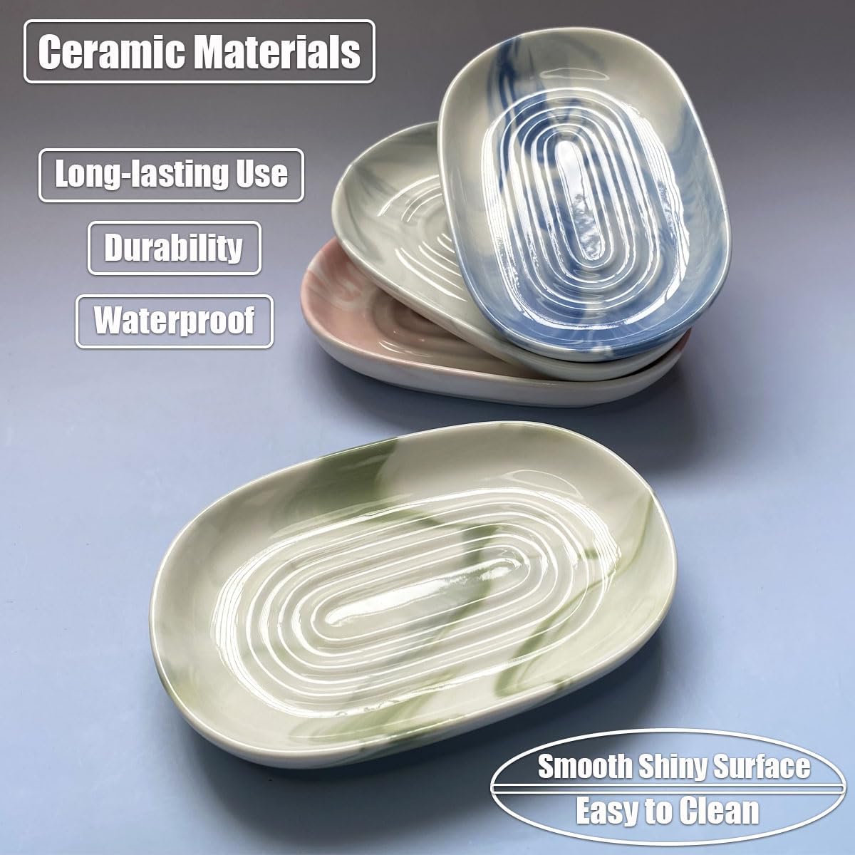 Soap Dish Ceramic, Decorative Ceramic Soap Holder with Unique Marble Textures, Bar Soap Holder for Shower, Bathroom, Kitchen, Tubs, Sink, Hotels, Counters (Gray Texture)