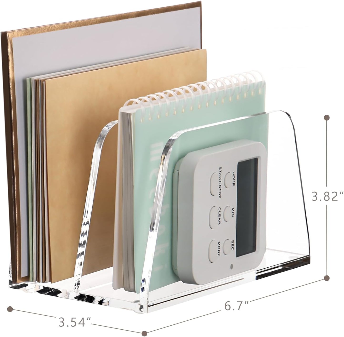 YUXUN Acrylic Mail Organizer for Desk, 2 Compartment Letter & Document Holder with Non-Slip Base, Small File Holders for Bills, Envelopes, Letters,Mails, Papers, Clear Office Supplies for School Home