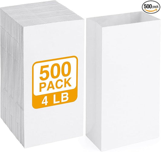 BagDream 500 Pack #4 Standard Lunch Bags, White Kraft Paper Lunch Sacks Bulk for Snacks, Sandwich, Crafts, Party Favor Unbleached Paper Bags 4 lb Capacity